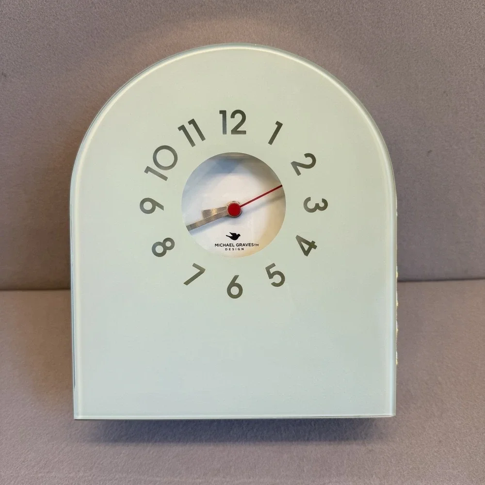 Michael Graves Celadon Glass Mantel‎ Clock Postmodern Y2K  MCM Arched